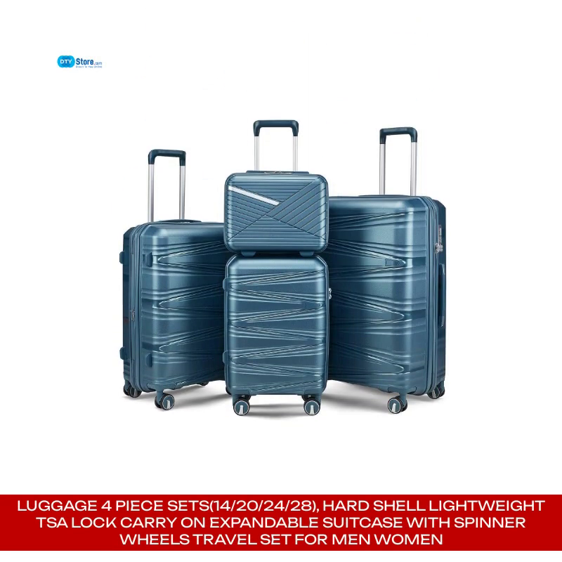 Luggage 4 Piece Sets(14/20/24/28), Hard Shell Lightweight TSA Lock Carry on Expandable Suitcase with Spinner Wheels Travel Set for Men Women by@Outfy