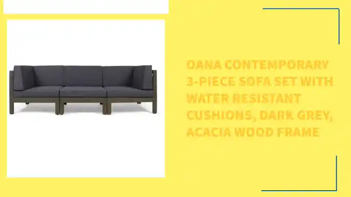 OANA Contemporary 3-Piece Sofa Set with Water Resistant Cushions, Dark Grey, Acacia Wood Frame by@Outfy
