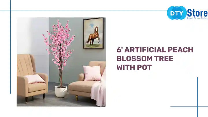 6&#039; Artificial Peach Blossom Tree with Pot by@Outfy