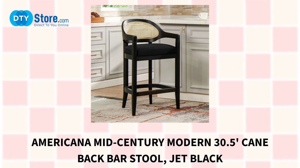 Americana Mid-Century Modern 30.5&#039; Cane Back Bar Stool, Jet Black by@Outfy