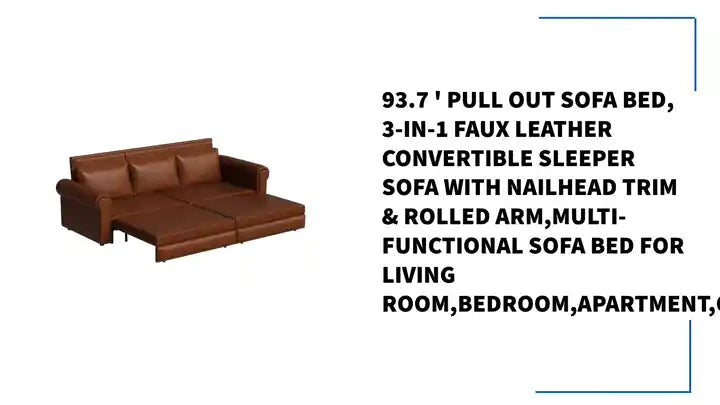93.7 &#039; Pull Out Sofa Bed, 3-in-1 Faux Leather Convertible Sleeper Sofa with Nailhead Trim &amp; Rolled Arm,Multi-Functional Sofa Bed for Living Room,Bedroom,Apartment,Office by@Outfy