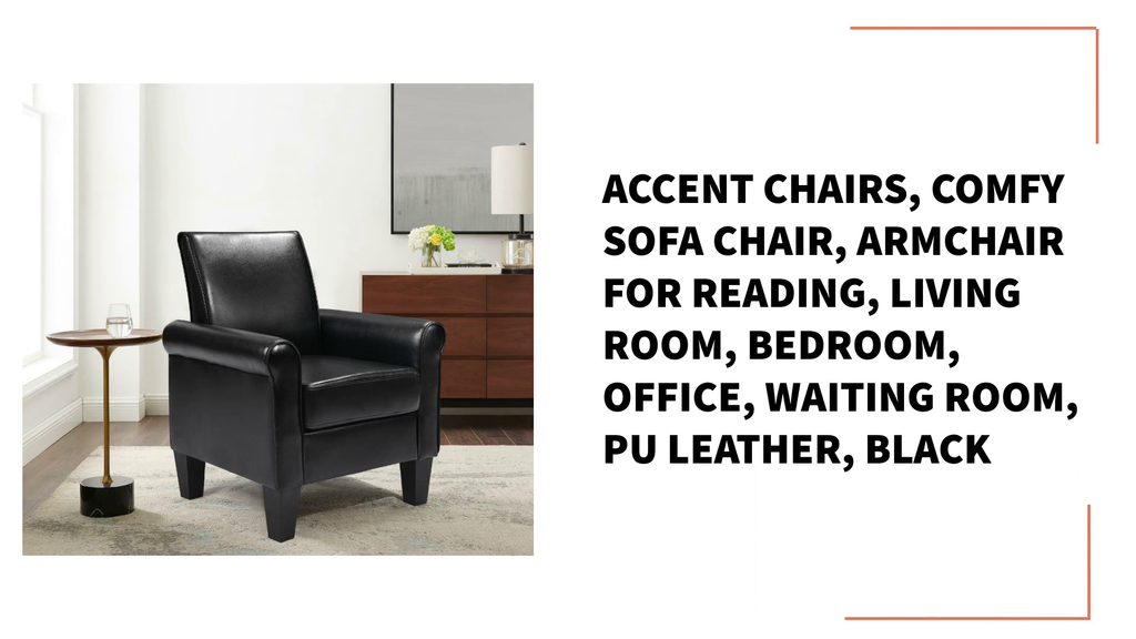 Accent Chairs, Comfy Sofa Chair, Armchair for Reading, Living Room, Bedroom, Office, Waiting Room, PU leather, Black by@Outfy