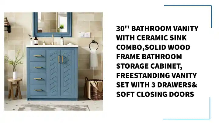 30&#039;&#039; Bathroom Vanity with Ceramic Sink Combo,Solid Wood Frame Bathroom Storage Cabinet, Freestanding Vanity Set with 3 Drawers&amp; Soft Closing Doors by@Outfy