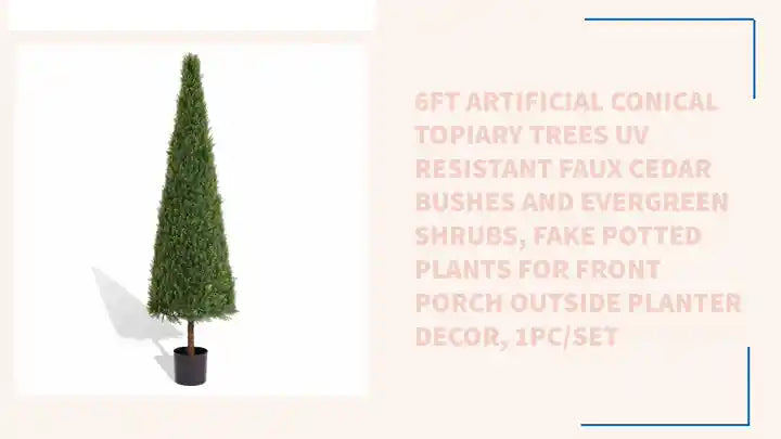 6FT Artificial Conical Topiary Trees UV Resistant Faux Cedar Bushes and Evergreen Shrubs, Fake Potted Plants for Front Porch Outside Planter Decor, 1pc/set by@Outfy