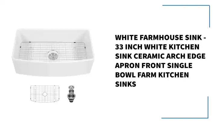 White Farmhouse Sink - 33 inch White Kitchen Sink Ceramic Arch Edge Apron Front Single Bowl Farm Kitchen Sinks by@Outfy