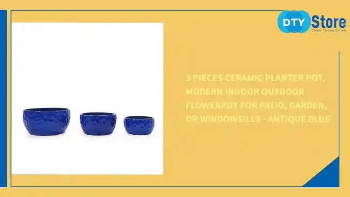 3 Pieces Ceramic Planter Pot, Modern Indoor Outdoor Flowerpot for Patio, Garden, or Windowsills - Antique Blue by@Outfy