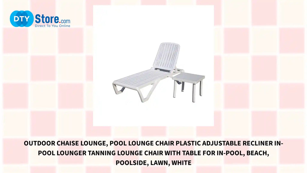 Outdoor Chaise Lounge, Pool Lounge Chair Plastic Adjustable Recliner in-Pool Lounger Tanning Lounge Chair with Table for in-Pool, Beach, Poolside, Lawn, White by@Outfy