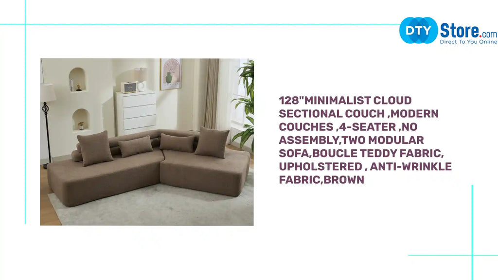 128&quot;Minimalist Cloud Sectional Couch ,Modern Couches ,4-Seater ,No Assembly,Two modular sofa,Boucle Teddy Fabric, upholstered , anti-wrinkle fabric,Brown by@Outfy
