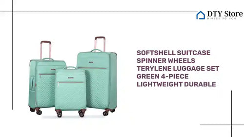 Softshell Suitcase Spinner Wheels Terylene Luggage Set Green 4-Piece Lightweight Durable - Image 16