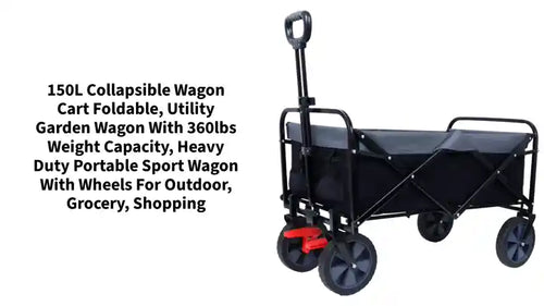 150L Collapsible Wagon Cart Foldable, Utility Garden Wagon with 360lbs Weight Capacity, Heavy Duty Portable Sport Wagon with Wheels for Outdoor, Grocery, Shopping - Image 2