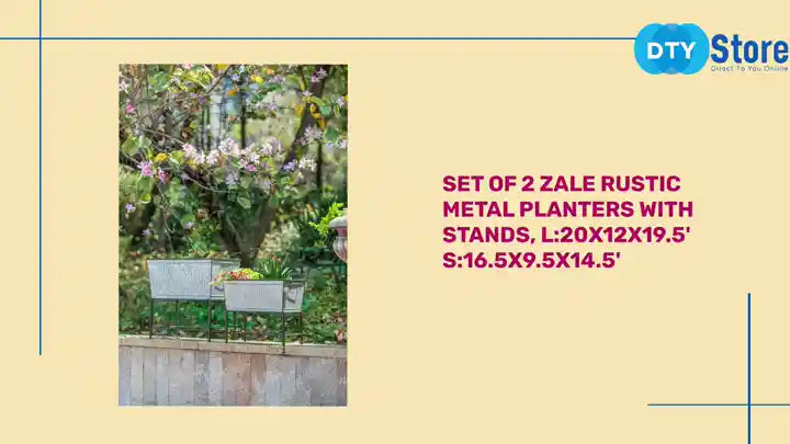 Set of 2 Zale Rustic Metal Planters with Stands, L:20x12x19.5&#039; S:16.5x9.5x14.5&#039; by@Outfy
