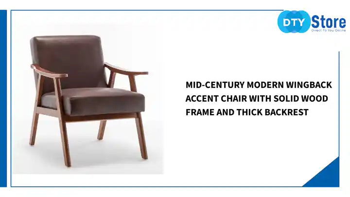 Mid-Century Modern Wingback Accent Chair with Solid Wood Frame and Thick Backrest by@Outfy