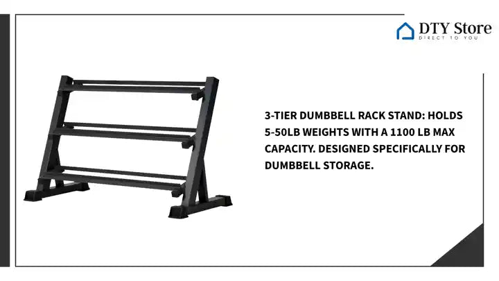 3-Tier Dumbbell Rack Stand: Holds 5-50lb weights with a 1100 lb max capacity. Designed specifically for dumbbell storage. by@Outfy