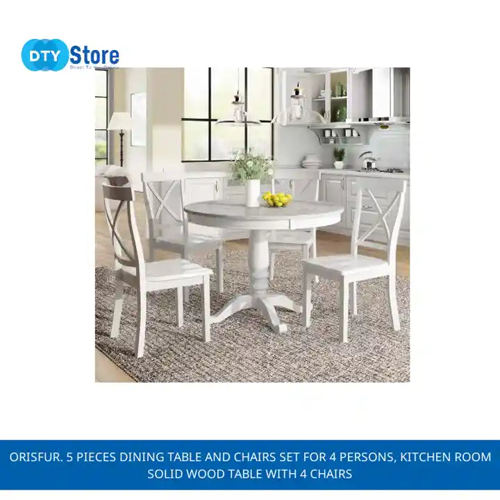 Orisfur. 5 Pieces Dining Table and Chairs Set for 4 Persons, Kitchen Room Solid Wood Table with 4 Chairs by@Outfy