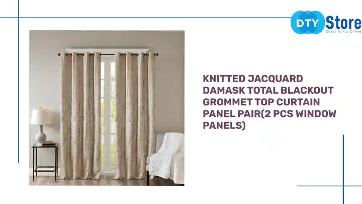 Knitted Jacquard Damask Total Blackout Grommet Top Curtain Panel Pair(2 Pcs Window Panels) by@Outfy