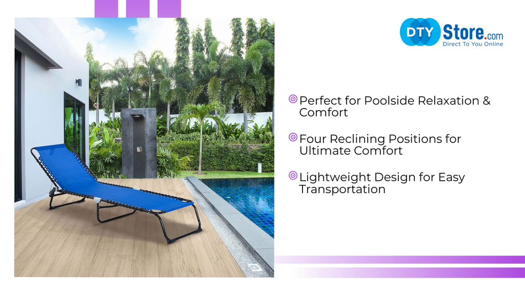 Folding Chaise Lounge Pool Chair, Patio Sun Tanning Chair, Outdoor Lounge Chair with 4-Position Reclining Back, Breathable Mesh Seat for Beach, Yard, Patio, Dark Blue by@Outfy