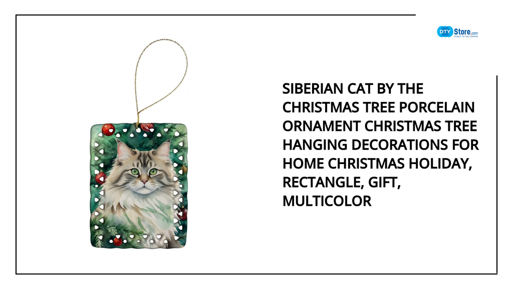 Siberian Cat By the Christmas Tree Porcelain Ornament Christmas Tree Hanging Decorations for Home Christmas Holiday, Rectangle, Gift, Multicolor by@Outfy