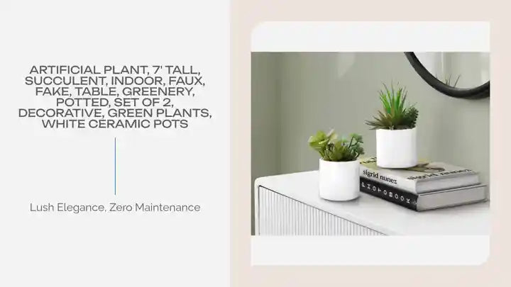 Artificial Plant, 7&#039; Tall, Succulent, Indoor, Faux, Fake, Table, Greenery, Potted, Set Of 2, Decorative, Green Plants, White Ceramic Pots by@Outfy