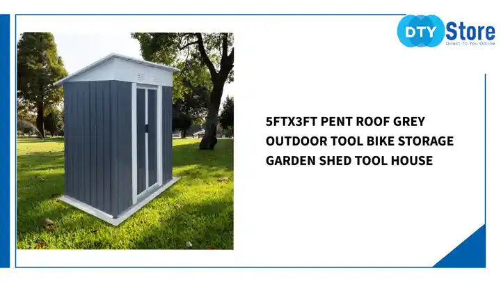 5FTx3FT Pent Roof Grey Outdoor Tool Bike Storage Garden Shed Tool House by@Outfy