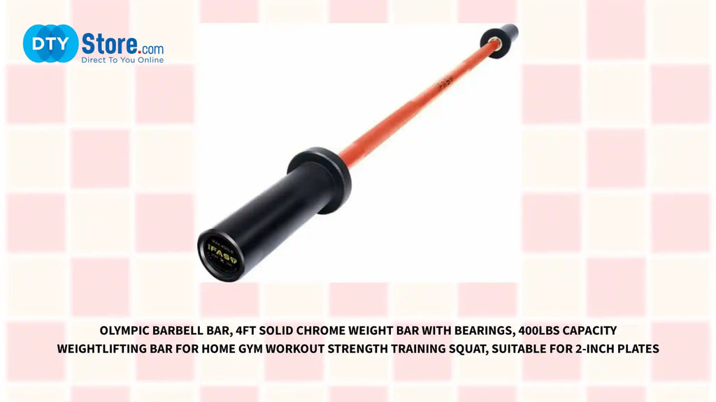 Olympic Barbell Bar, 4Ft Solid Chrome Weight Bar with Bearings, 400Lbs Capacity Weightlifting Bar for Home Gym Workout Strength Training Squat, Suitable for 2-Inch Plates by@Outfy