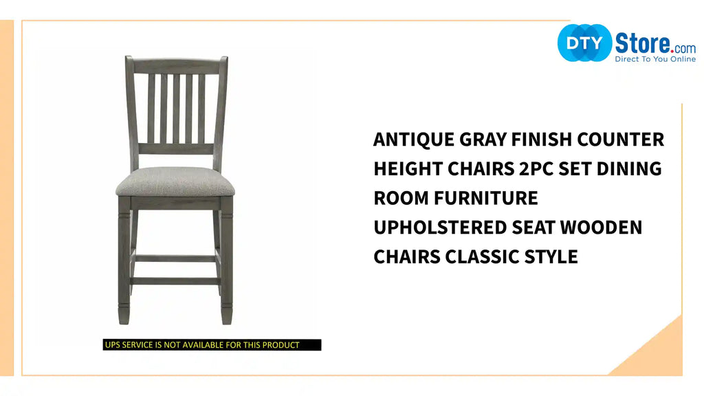 Antique Gray Finish Counter Height Chairs 2pc Set Dining Room Furniture Upholstered Seat Wooden Chairs Classic Style by@Outfy