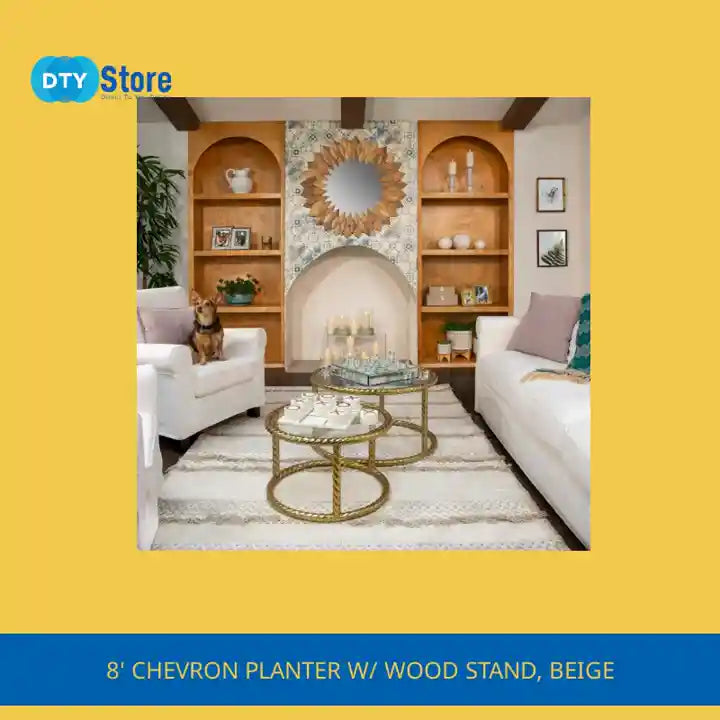 8' CHEVRON PLANTER W/ WOOD STAND, BEIGE by@Outfy