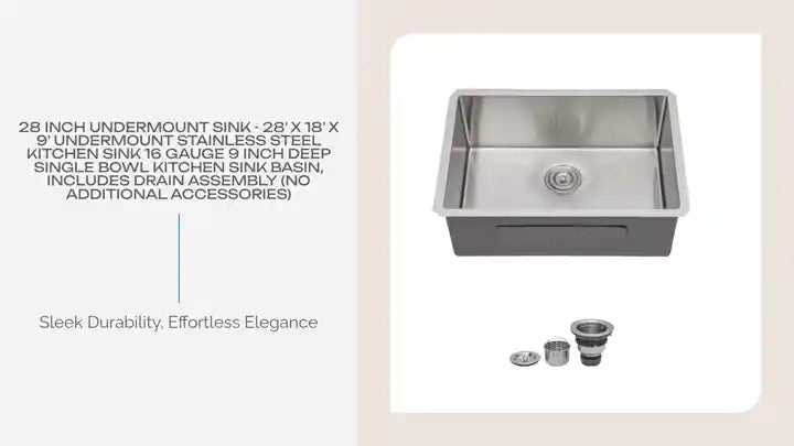 28 Inch Undermount Sink - 28' x 18' x 9' Undermount Stainless Steel Kitchen Sink 16 Gauge 9 Inch Deep Single Bowl Kitchen Sink Basin, Includes Drain Assembly (No Additional Accessories) by@Outfy