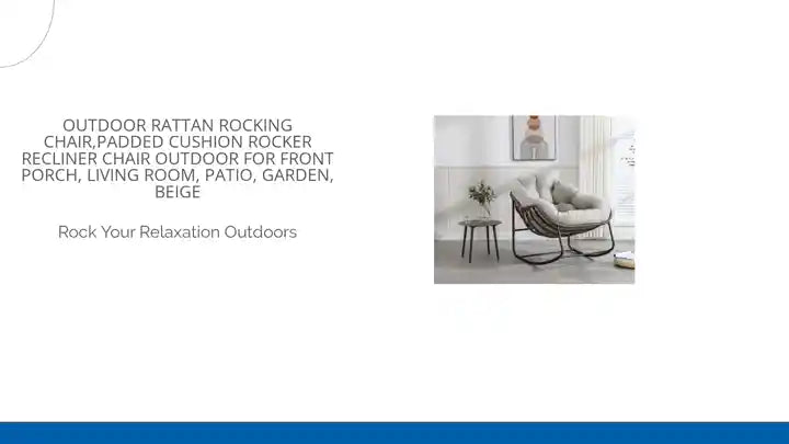 Outdoor Rattan Rocking Chair,Padded Cushion Rocker Recliner Chair Outdoor for Front Porch, Living Room, Patio, Garden, Beige by@Outfy