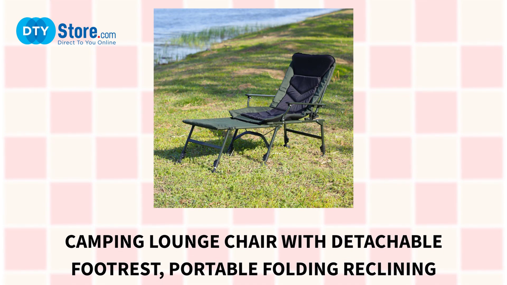 Camping Lounge Chair with Detachable Footrest, Portable Folding Reclining Camping Chair with Adjustable backrest for Indoor and Outdoor Camping Beach Hiking Fishing, Green+black by@Outfy