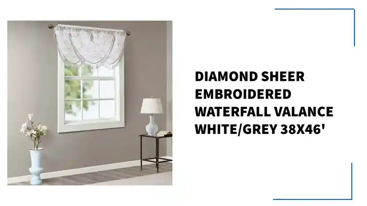 Diamond Sheer Embroidered Waterfall Valance White/Grey 38x46&#039; by@Outfy