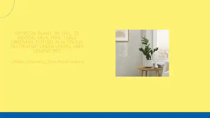 Artificial Plant, 20&#039; Tall, Zz, Indoor, Faux, Fake, Table, Greenery, Potted, Real Touch, Decorative, Green Leaves, Grey Cement Pot by@Outfy