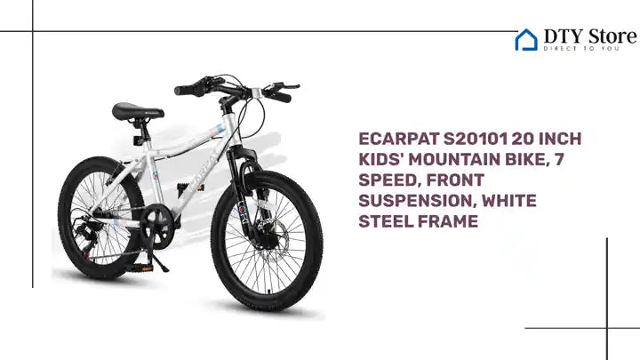 Ecarpat S20101 20 Inch Kids&#039; Mountain Bike, 7 Speed, Front Suspension, White Steel Frame by@Outfy