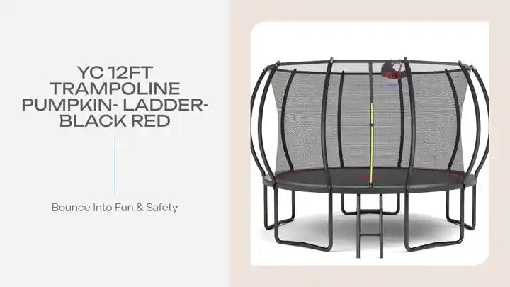 YC 12FT trampoline Pumpkin- ladder-Black Red by@Outfy