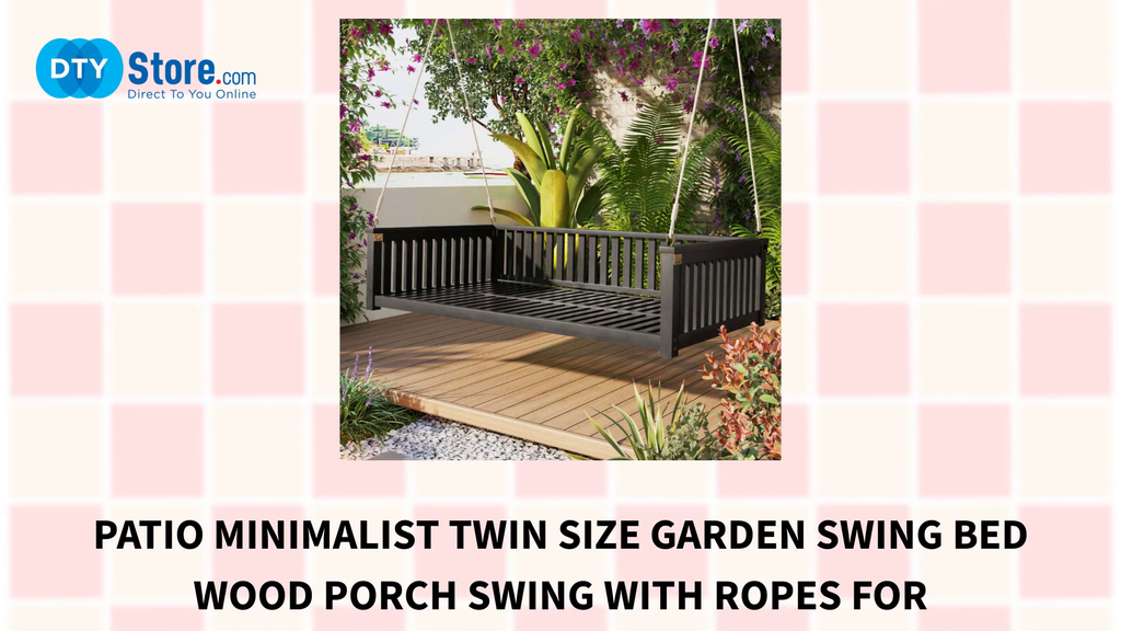 Patio Minimalist Twin Size Garden Swing Bed Wood Porch Swing with Ropes for Backyard, Safe Sloped Design, Black by@Outfy