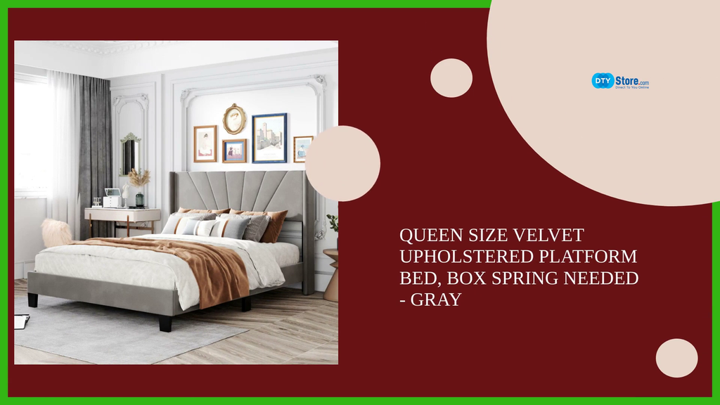 Queen Size Velvet Upholstered Platform Bed, Box Spring Needed - Gray by@Outfy