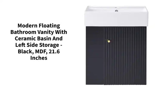 Modern Floating Bathroom Vanity with Ceramic Basin and Left Side Storage - Black, MDF, 21.6 inches - Image 17