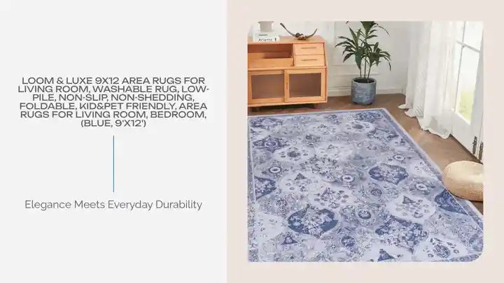 LOOM &amp; LUXE 9x12 Area Rugs for Living Room, Washable Rug, Low-Pile, Non-Slip, Non-Shedding, Foldable, Kid&amp;Pet Friendly, Area Rugs for living room, bedroom, (Blue, 9'x12') by@Outfy