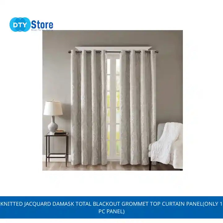 Knitted Jacquard Damask Total Blackout Grommet Top Curtain Panel(Only 1 Pc Panel) by@Outfy