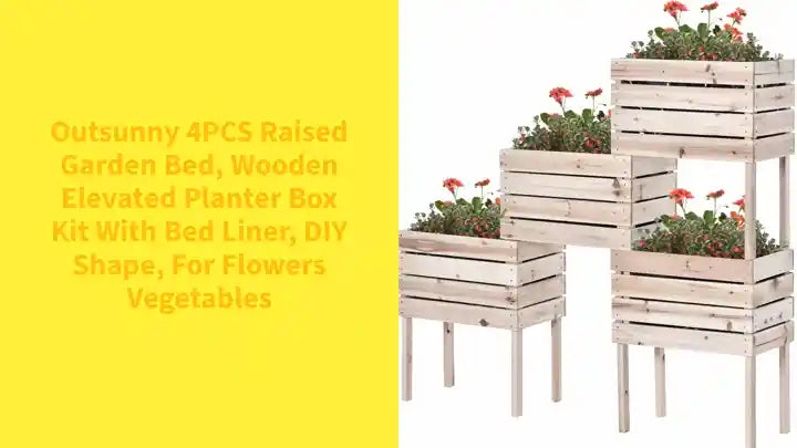 Outsunny 4PCS Raised Garden Bed, Wooden Elevated Planter Box Kit with Bed Liner, DIY Shape, for Flowers Vegetables by@Outfy