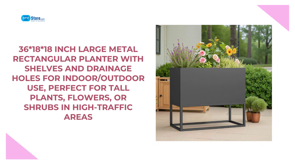 36*18*18 inch Large Metal Rectangular Planter with Shelves and Drainage Holes for Indoor/Outdoor Use, Perfect for Tall Plants, Flowers, or Shrubs in High-Traffic Areas by@Outfy