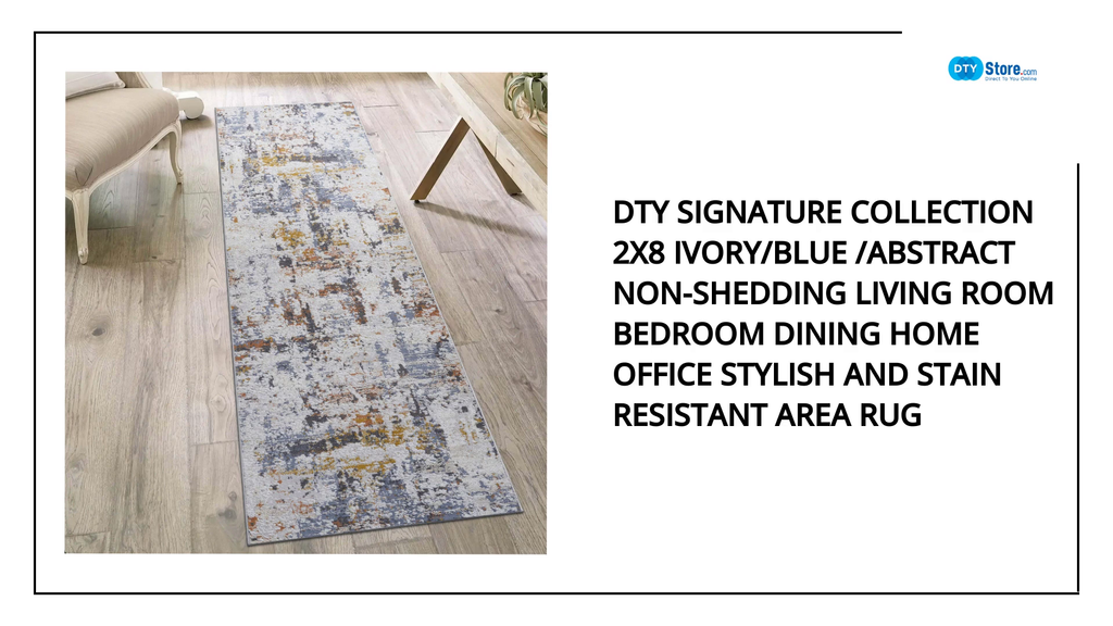 DTY Signature Collection 2X8 Ivory/Blue /Abstract Non-Shedding Living Room Bedroom Dining Home Office Stylish and Stain Resistant Area Rug by@Outfy