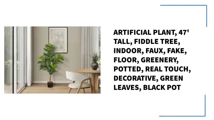 Artificial Plant, 47&#039; Tall, Fiddle Tree, Indoor, Faux, Fake, Floor, Greenery, Potted, Real Touch, Decorative, Green Leaves, Black Pot by@Outfy