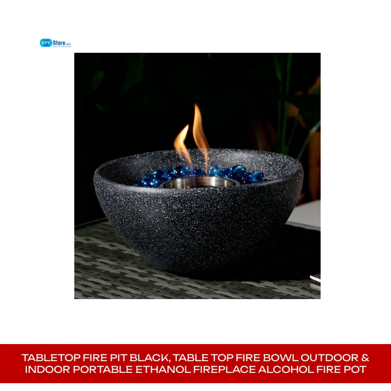 Tabletop Fire Pit Black, Table Top Fire Bowl Outdoor &amp; Indoor Portable Ethanol Fireplace Alcohol Fire Pot by@Outfy