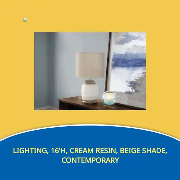 Lighting, 16&#039;h, Cream Resin, Beige Shade, Contemporary by@Outfy