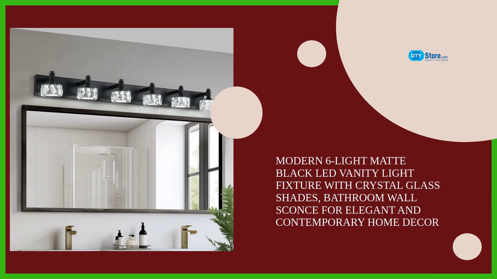 Modern 6-Light Matte Black LED Vanity Light Fixture with Crystal Glass Shades, Bathroom Wall Sconce for Elegant and Contemporary Home Decor by@Outfy
