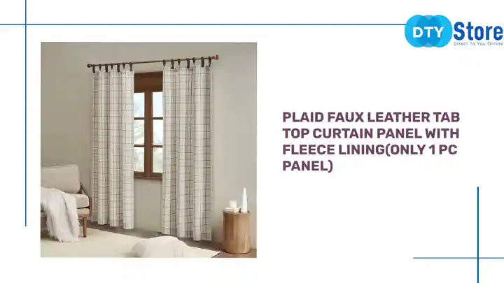Plaid Faux Leather Tab Top Curtain Panel with Fleece Lining(Only 1 Pc Panel) by@Outfy