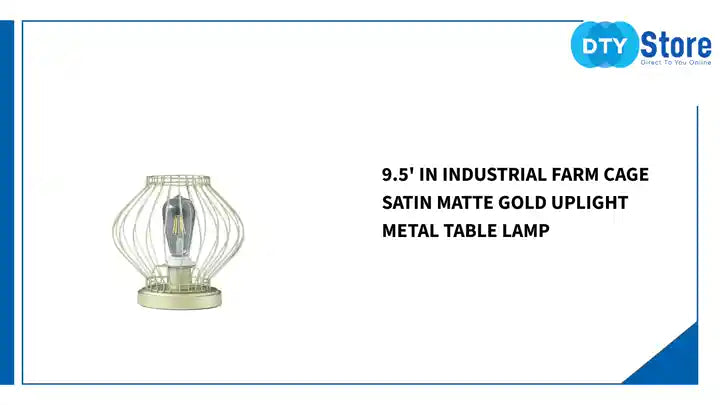 9.5&#039; In Industrial Farm Cage Satin Matte Gold Uplight Metal Table Lamp by@Outfy