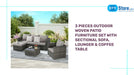 3 Pieces Outdoor Woven Patio Furniture Set with Sectional Sofa, Lounger &amp; Coffee Table by@Outfy