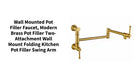 Wall mounted Pot Filler Faucet, Modern Brass Pot Filler Two-Attachment Wall Mount Folding Kitchen Pot Filler Swing Arm by@Outfy