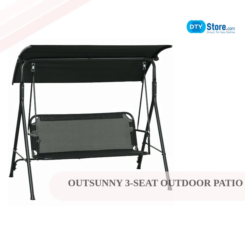 Outsunny 3-Seat Outdoor Patio Swing Chair with Removable Cushion, Steel Frame Stand and Adjustable Tilt Canopy for Patio, Garden, Poolside, Balcony, Backyard, Black 1 by@Outfy
